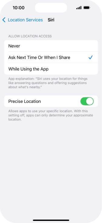 Press the required setting to turn the function on or off.