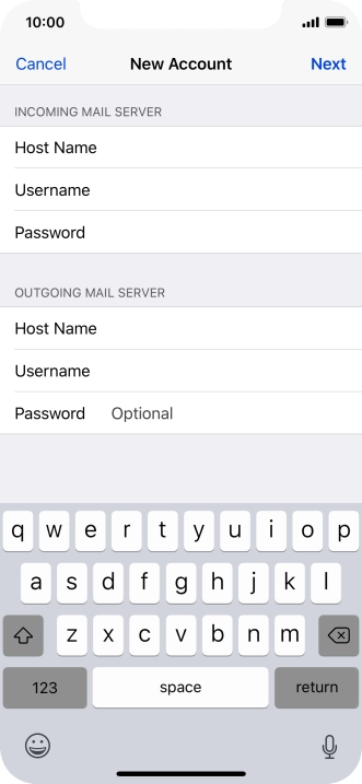 Press Password and key in the password for your email account. Please note that if you're using Vodafone's outgoing server, leave the password field empty.