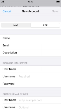 Press Username and key in the username for your email account.