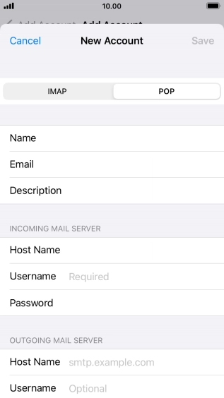 Press Username and key in the username for your email account.