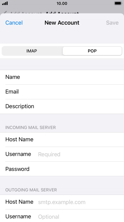 Press Username and key in the username for your email account.