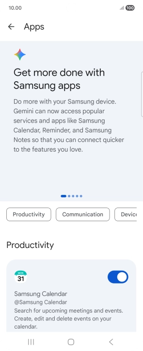 Press the indicator next to the required extension to turn on the function.