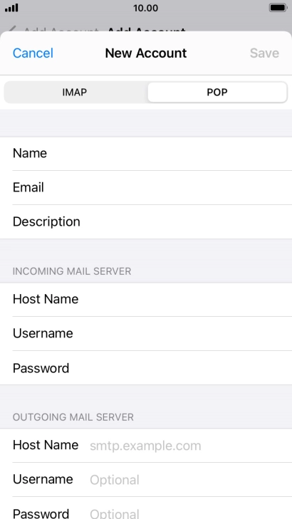 Press Host Name and key in the name or IP address of your email provider's outgoing server. Please note that if you can't send email messages when using your email provider's outgoing server, key in smtp.vodafone.net.au (Vodafone's outgoing server).
