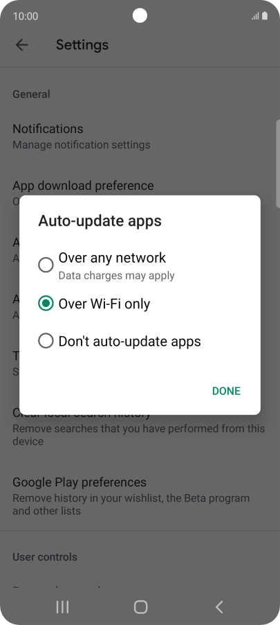 To turn on automatic update of apps using mobile network, press Over any network.