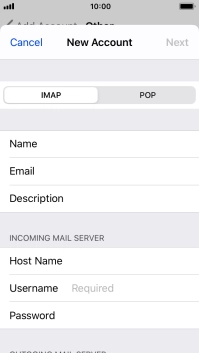 Press Username and key in the username for your email account.