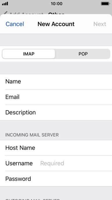 Press Username and key in the username for your email account.