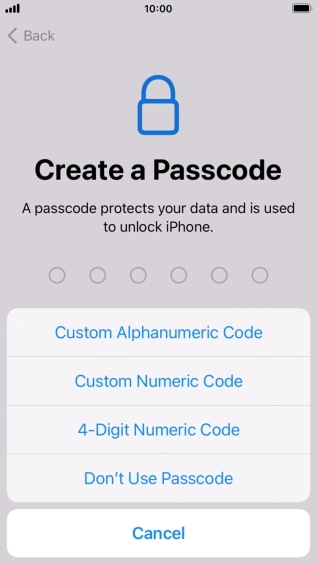 Follow the instructions on the screen to turn on use of phone lock code or press Don't Use Passcode.