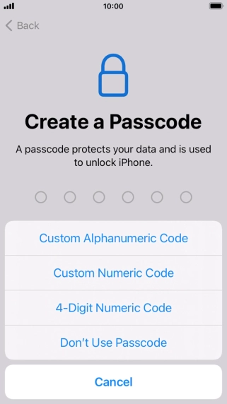 Follow the instructions on the screen to turn on use of phone lock code or press Don't Use Passcode.