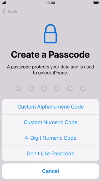 Follow the instructions on the screen to turn on use of phone lock code or press Don't Use Passcode.