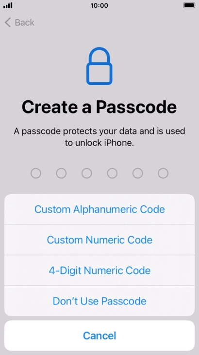 Follow the instructions on the screen to turn on use of phone lock code or press Don't Use Passcode.