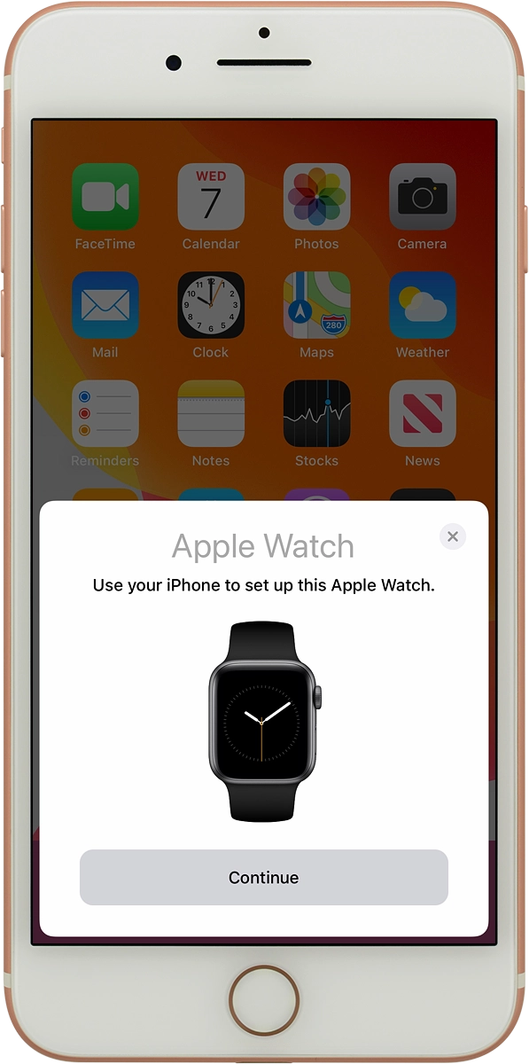 On your phone: Press Continue and follow the instructions on your phone to place the watch face in the middle of your phone's camera viewfinder.