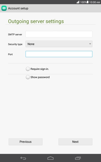 Press Require sign-in. to turn the function on or off. Please note that if you're using Vodafone's outgoing server, turn off SMTP authentication and leave the username and password fields empty.