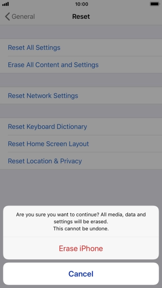 Press Erase iPhone. Wait a moment while the factory default settings are restored. Follow the instructions on the screen to set up your phone and prepare it for use.