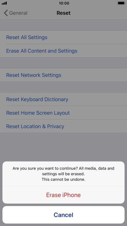 Press Erase iPhone. Wait a moment while the factory default settings are restored. Follow the instructions on the screen to set up your phone and prepare it for use.