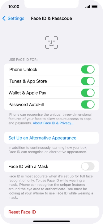 Press the indicators next to the required settings to turn them on or off.
