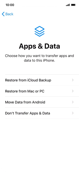 Press Don't Transfer Apps & Data and follow the instructions on the screen to finish the activation.