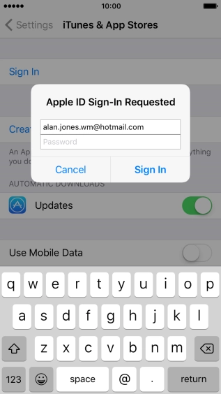 Press Password and key in the password for your Apple ID.