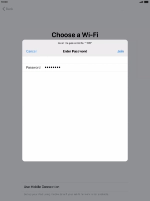 Key in the password for the Wi-Fi network and press Join.
