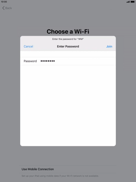 Key in the password for the Wi-Fi network and press Join.