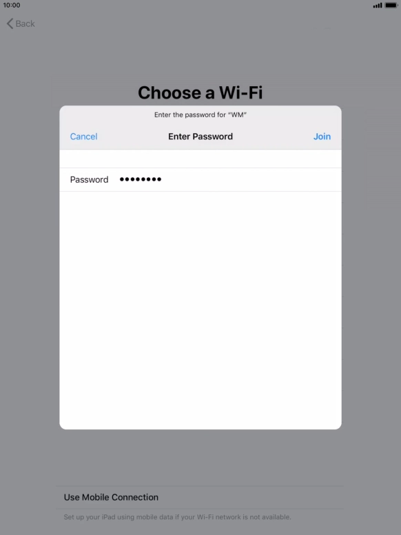 Key in the password for the Wi-Fi network and press Join. Key in the password for the Wi-Fi network and press Join.