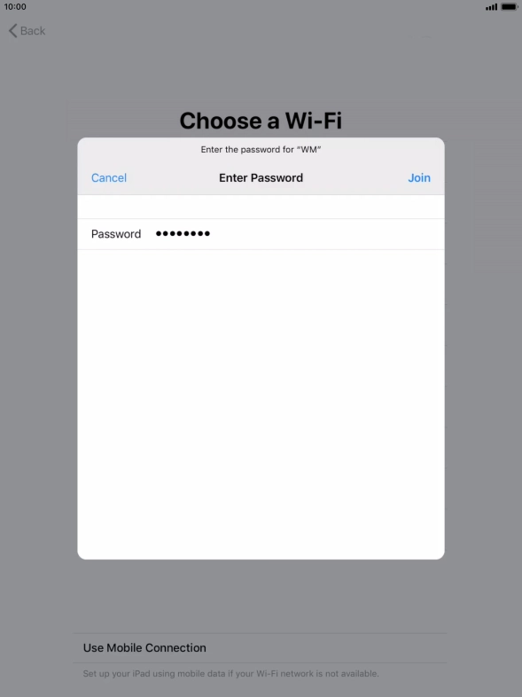 Key in the password for the Wi-Fi network and press Join.