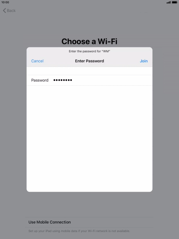 Key in the password for the Wi-Fi network and press Join.