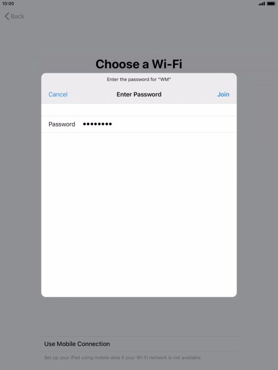 Key in the password for the Wi-Fi network and press Join. Key in the password for the Wi-Fi network and press Join.
