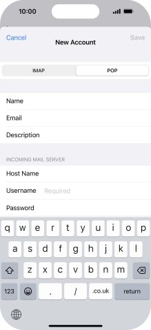 Press Username and key in the username for your email account.