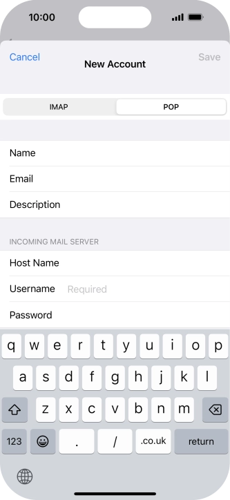 Press Username and key in the username for your email account.