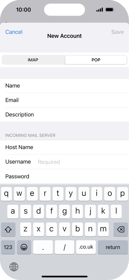 Press Username and key in the username for your email account.