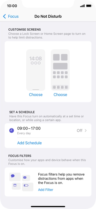 Press Add Schedule and follow the instructions on the screen to select settings for automatic activation of Do Not Disturb.