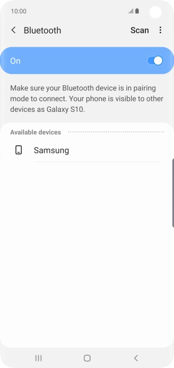 Press the required Bluetooth device and follow the instructions on the screen to pair the device with your phone.