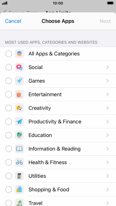 Press the required categories.