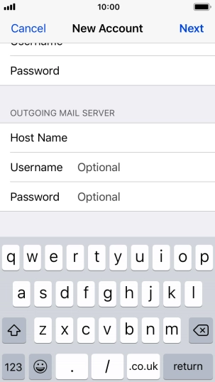 Press Username and key in the username for your email account. Please note that if you're using Vodafone's outgoing server, leave the username field empty.