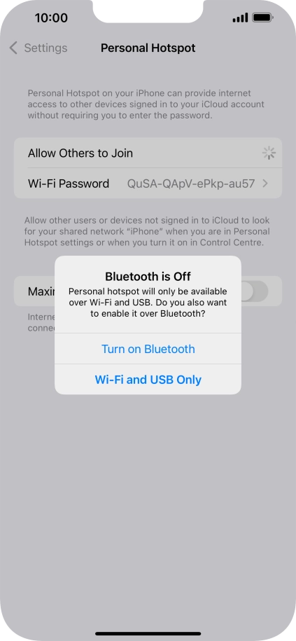 If Wi-Fi is turned on, press Wi-Fi and USB Only.