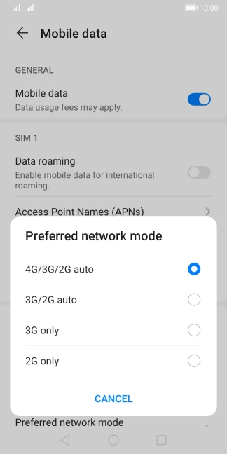 Press the required network mode.