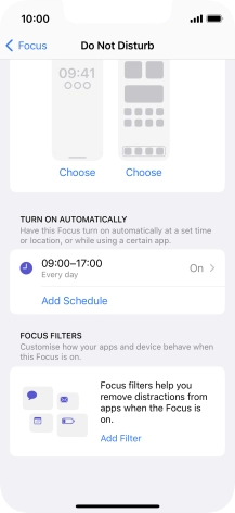 Press Add Schedule and follow the instructions on the screen to select settings for automatic activation of Do Not Disturb.
