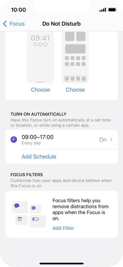 Press Add Schedule and follow the instructions on the screen to select settings for automatic activation of Do Not Disturb.