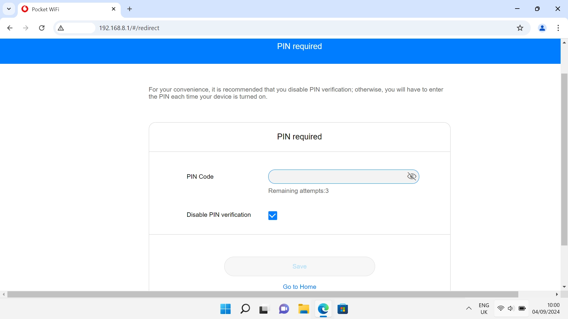 If your SIM is protected by a PIN, click the field next to 