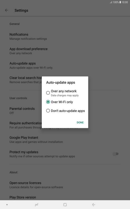 To turn on automatic update of apps using mobile network, press Over any network.