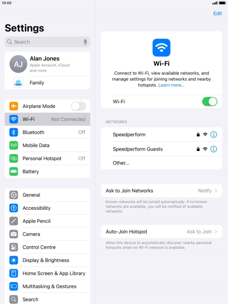 Press the required Wi-Fi network and key in the password for the Wi-Fi network.