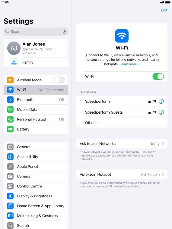 Press the required Wi-Fi network and key in the password for the Wi-Fi network.