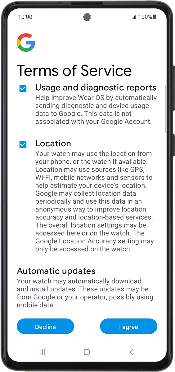 On your phone: Press I agree.