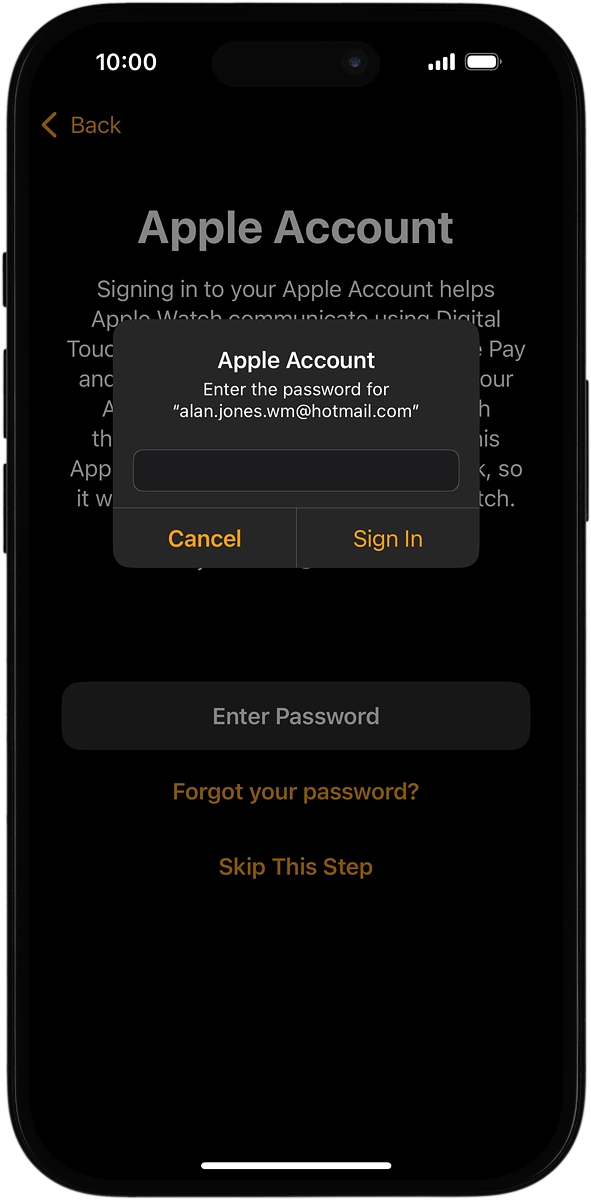 On your phone: Key in the password for your Apple ID and press Sign In.