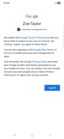 Press I agree and follow the instructions on the screen to select settings for your Google account.