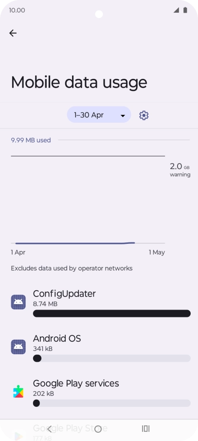 The data usage for each application is displayed below the name of the application.