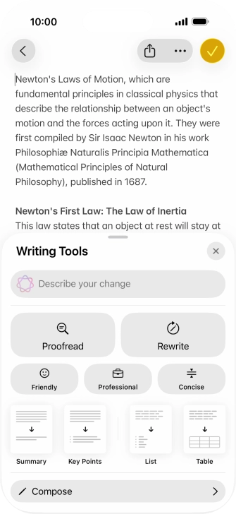 Press Describe your change and write in your own words how you would like the text to be rewritten. Follow the instructions on the screen to use the function.