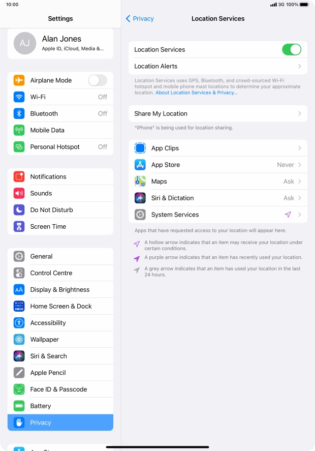 Press the required application.