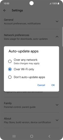 To turn on automatic update of apps using mobile network, press Over any network.