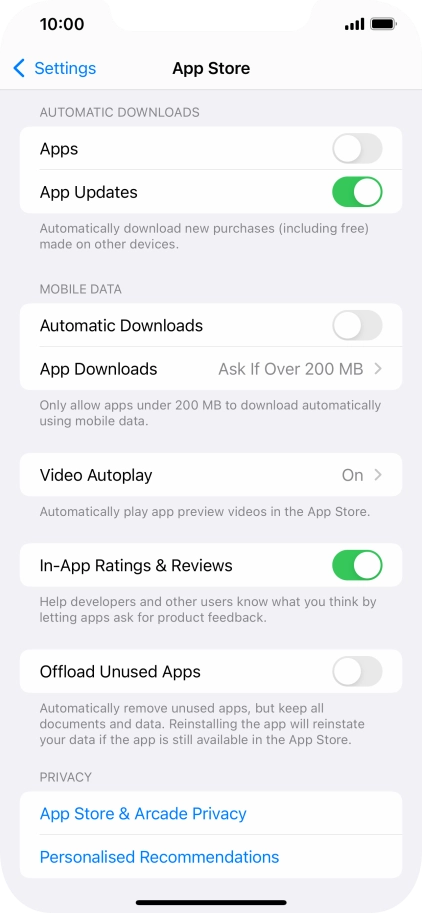 Press the indicators next to the required content types to turn the function on or off.